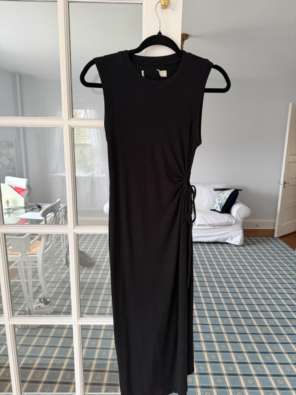 Abercrombie & Fitch Black Sleeveless Ribbed Midi Dress with Side-Tie